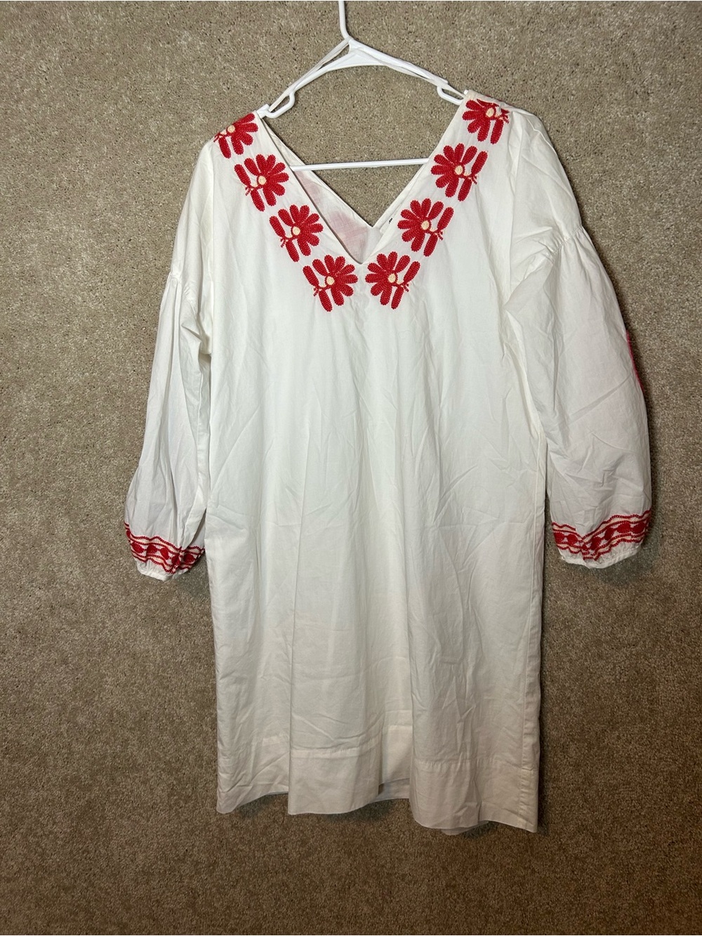Madewell White Tunic Dress with Red Floral Embroidery cotton medium